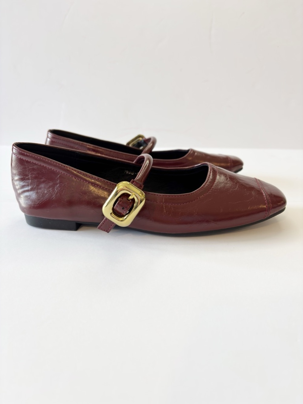 Chuhuan Mary Jane Flats Burgundy Square Toe Strap Buckle Size 37 - Picture 9 of 13